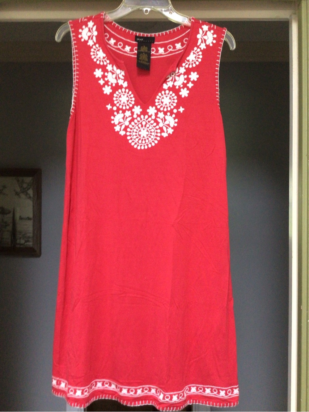 Grace Elements Red Sleeveless V-Neck Embroidered Midi Dress